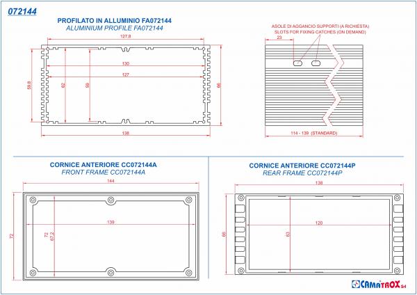 specifiche dimensionali profilato 72x144